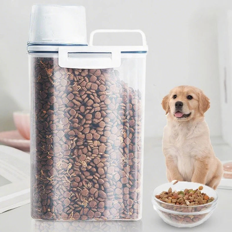 Cat Food Storage Container Plastic Pail With Measuring Cup