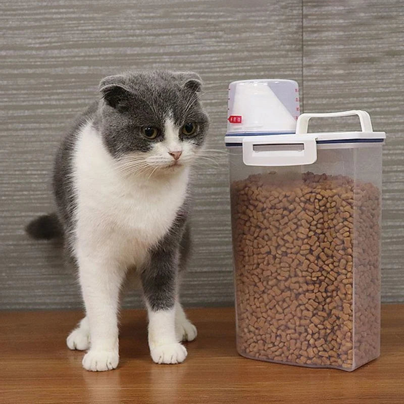 Cat Food Storage Container Plastic Pail With Measuring Cup