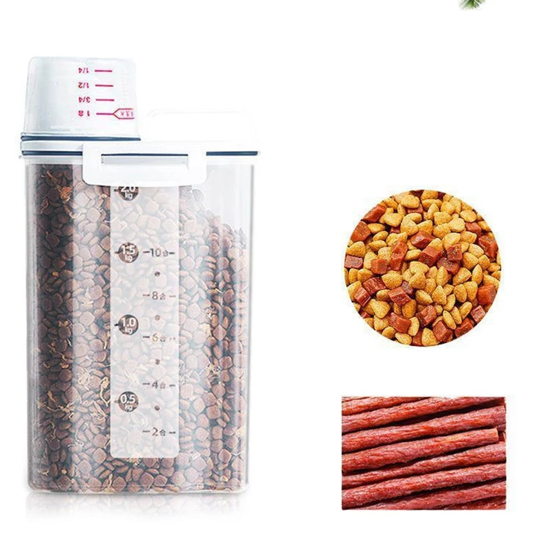 Cat Food Storage Container Plastic Pail With Measuring Cup