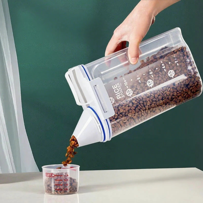 Cat Food Storage Container Plastic Pail With Measuring Cup