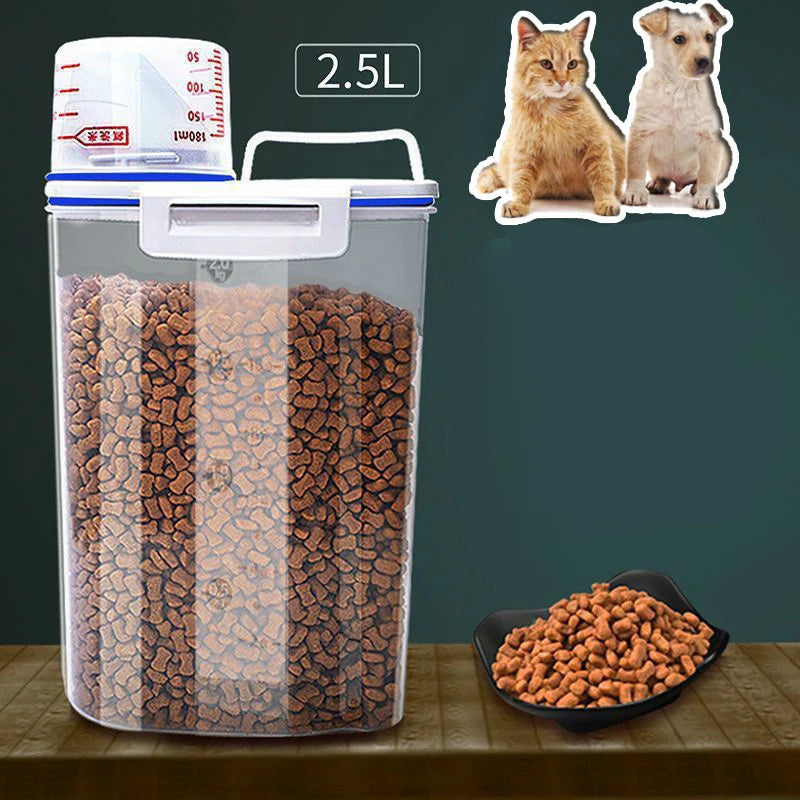 Cat Food Storage Container Plastic Pail With Measuring Cup