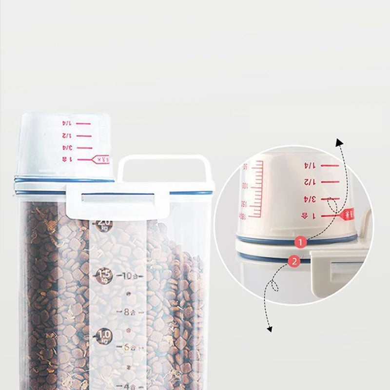 Cat Food Storage Container Plastic Pail With Measuring Cup