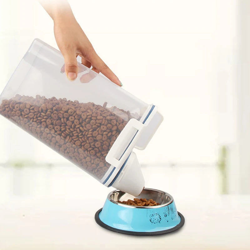 Cat Food Storage Container Plastic Pail With Measuring Cup