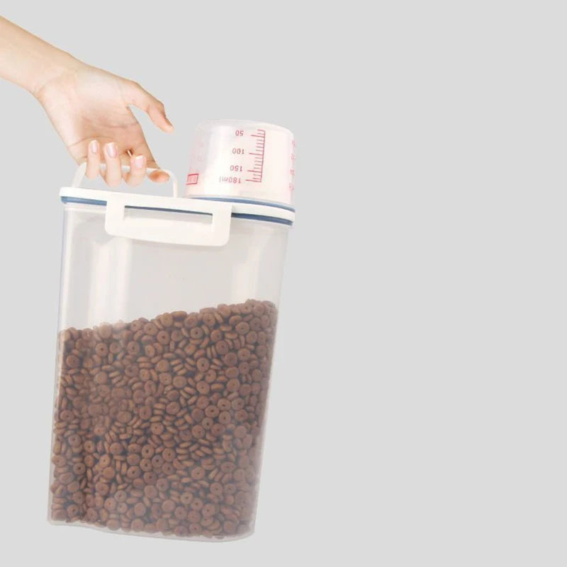 Cat Food Storage Container Plastic Pail With Measuring Cup